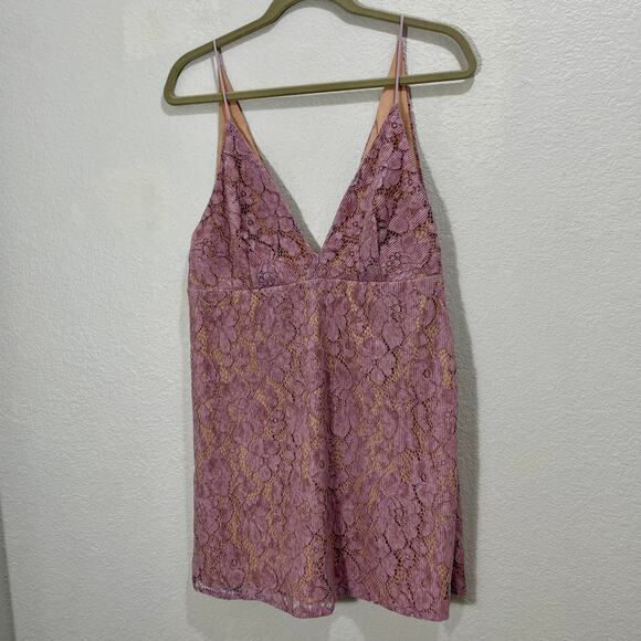 Free People Dangerous Love Pink Lace Corduroy Overlay Mini Dress Size 8 - Picture 11 of 11